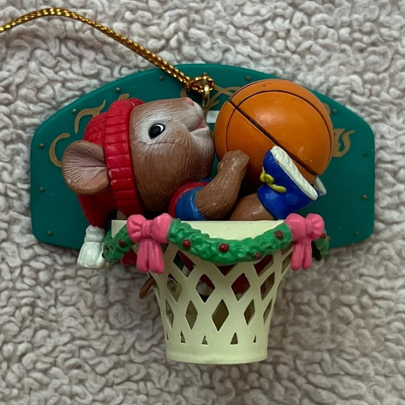 Santa’s Best Other - Vintage Santa’s Best Basketball Mouse Christmas Tree Ornament-90s-Holidays-Mice